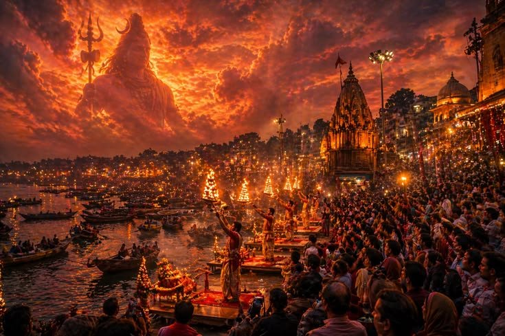 “divine ganga aarti 🔥✨ bhagwan shiv blessings in sky 🌅 (spiritual 8k view)”